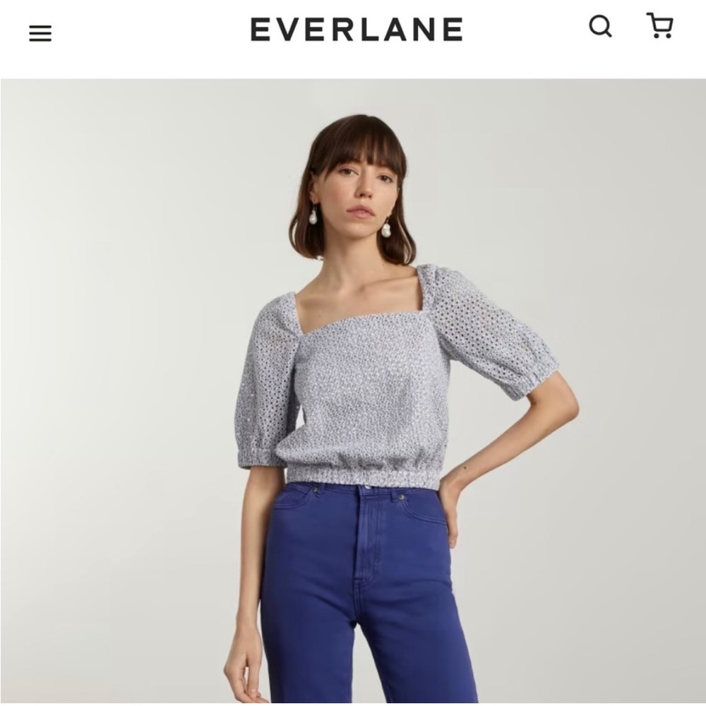 Everlane Eyelet top - Puff sleeve, square neck